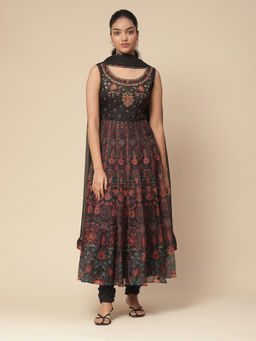 Aarke Ritu Kumar - Black Print Anarkali With Churidar And Dupatta (Set of 3)