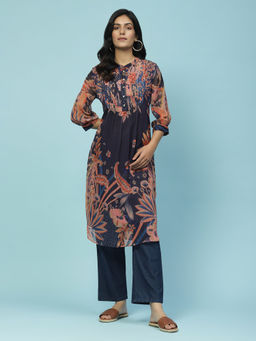 Aarke Ritu Kumar - Navy Blue Floral Print Kurta