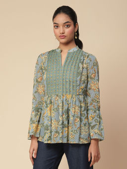 Aarke Ritu Kumar - Blue Floral Print Top