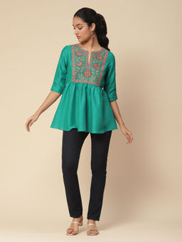Aarke Ritu Kumar - Green Embroidered Short Top