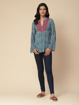 Aarke Ritu Kumar - Blue Embroidered Short Top