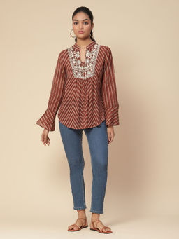 Aarke Ritu Kumar - Brown Embroidered Short Top