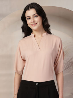 Style Quotient - Women Solid Nude Polymoss Formal Top