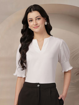 Style Quotient - Women White Puffed Sleeves Top