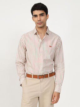 Andamen - Men Cotton Linen Stripe Regular Fit Shirt