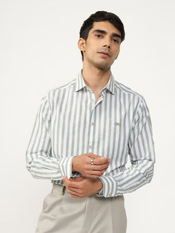 Andamen - Men Cotton Linen Stripe Slim Fit Shirt