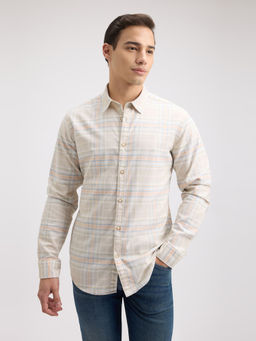 Pepe Jeans - Men Beige Oxford Check Full Sleeve Shirt