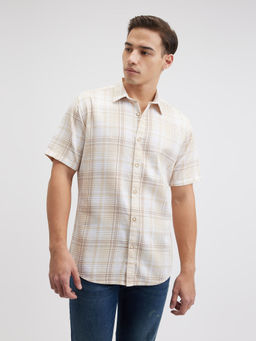 Pepe Jeans - Men Beige Check Short Sleeve Shirt