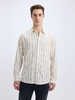 Pepe Jeans - Men Beige Stripe Full Sleeve Shirt