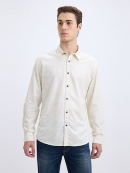 Pepe Jeans - Men Beige Leaf Print Full Sleeve Shirt