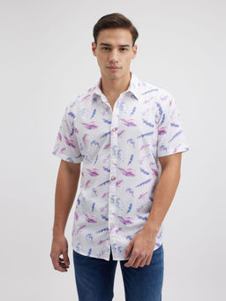 Pepe Jeans - Men Purple Feather Print Short Sleeve Shirt