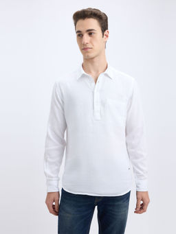 Pepe Jeans - Men White Double Cloth Half Placket Full Sleeve Shirt