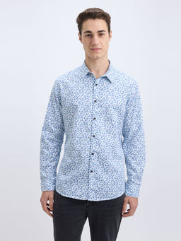 Pepe Jeans - Men Blue Floral Print Full Sleeve Shirt