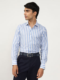 Andamen - Men Cotton Dobby Stripe Slim Fit Shirt