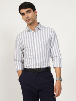 Andamen - Men Cotton Dobby Stripe Slim Fit Shirt