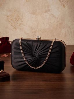ESBEDA - Womens Black Luxe Radiant Pleat Clutch with Detachable Strap (S)