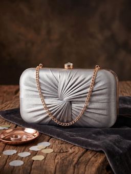 ESBEDA - Womens Grey Luxe Radiant Pleat Clutch with Detachable Strap (S)