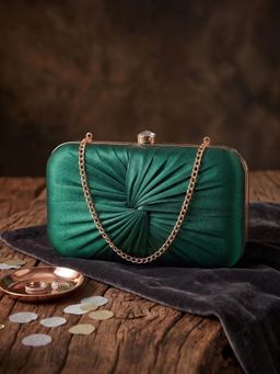 ESBEDA - Womens Green Luxe Radiant Pleat Clutch with Detachable Strap (S)