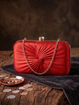 ESBEDA - Womens Red Luxe Radiant Pleat Clutch with Detachable Strap (S)