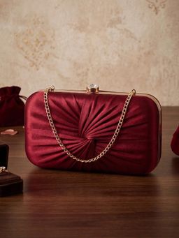 ESBEDA - Womens Maroon Luxe Radiant Pleat Clutch with Detachable Strap (S)