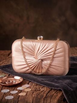 ESBEDA - Womens Rose Gold Luxe Radiant Pleat Clutch with Detachable Strap (S)