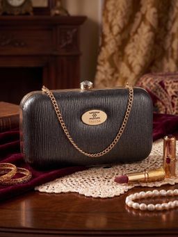 ESBEDA - Womens Metallic Glossy Grid Box Clutch with Detachable Strap (S)