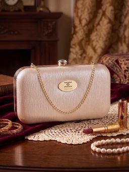 ESBEDA - Womens Pink Glossy Grid Box Clutch with Detachable Strap (S)