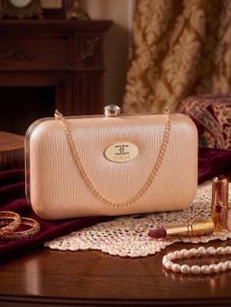 ESBEDA - Womens Rose Gold Glossy Grid Box Clutch with Detachable Strap (S)