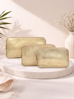 ESBEDA - Gold Luxespark Glitter Silicone Travel Organizer Pouch (Pack of 3) (M)