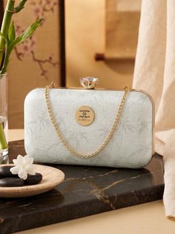 ESBEDA - Womens Silver Glitter Leaf Frame Box Clutch (S)