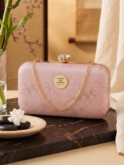 ESBEDA - Womens Pink Glitter Leaf Frame Box Clutch (S)