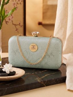 ESBEDA - Womens Blue Glitter Leaf Frame Box Clutch (S)