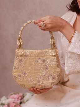 AMYRA - Off White Suki Velvet Scallop Embroidered Handbag