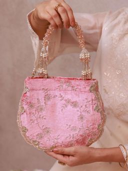 AMYRA - Pink Suki Velvet Scallop Embroidered Handbag