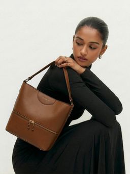 Everpret - Vegan Leather Gold Accents Brown Ophelia Handbag with Pouch