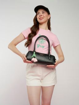 Juicy Couture - Womens Lineage Bloom Black Baguette Handbag