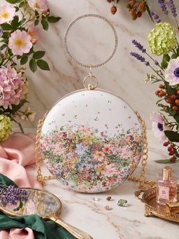 ESBEDA - Womens White Imperial Bloom Round Clutch (S)