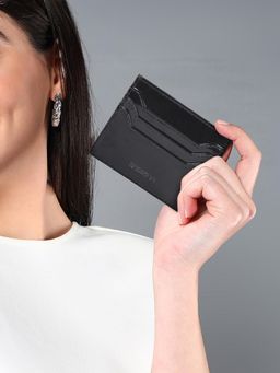 Sassora - Unisex Black Premium Patent Leather RFID Protected Card Holder (S)