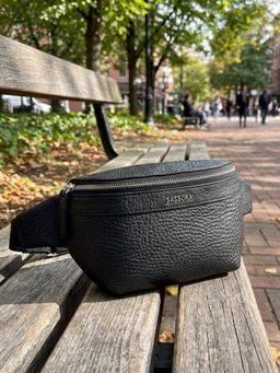 Sassora - Black Genuine Leather with Adjustable Strap Waist Belt Bag (M)