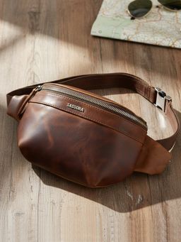 Sassora - Brown Genuine Leather with Adjustable Strap Waist Belt Bag (M)