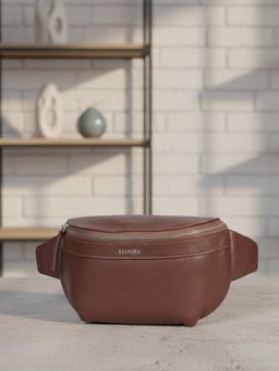 Sassora - Brown Genuine Leather with Adjustable Strap Waist Belt Bag (M)