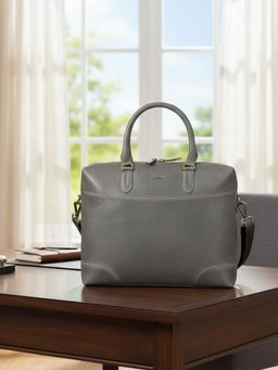 Sassora - Unisex Grey Genuine Leather 16-Inch Laptop Messenger Bag (L)