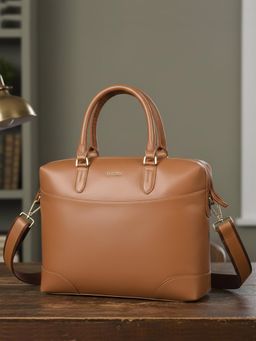 Sassora - Unisex Tan Genuine Leather 16-Inch Laptop Messenger Bag (L)