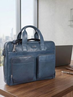 Sassora - Mens Genuine Leather 17 Inch Laptop Expandable Office Messenger Bag (L)