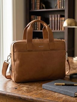 Sassora - Unisex Genuine Leather 17-Inch Laptop with Trolley Sleeve Messenger Bag (L)