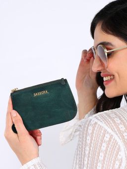 Sassora - Womens Green Premium Patent Leather Small Slim Pouch (S)