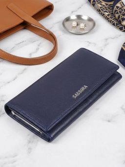 Sassora - Navy Blue Genuine Leather RFID Large Capacity Stylish and Secure Wallet (L)
