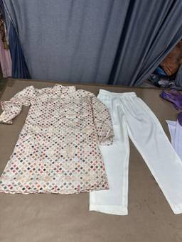 StyloBug - Boys Printed Stand Collar A-Line Ethnic Wear Kurta with Pyjama - Multi