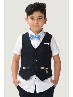 One Friday - Boys Navy Blue Stretchable Cotton Waistcoat with Front Pockets