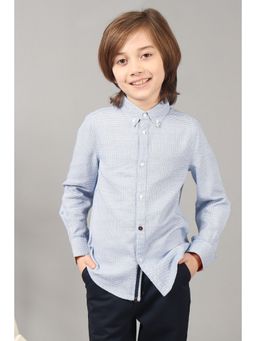 One Friday - Boys Cotton Blue Micro Print Full Sleeves Shirt